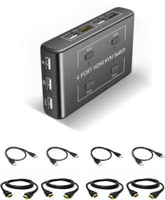 BOXNUBE 4 Port HDMI KVM Switch Share 4 Computers with One Monitor Support UHD,4K@30Hz - with HDMI and USB Cables Media Streaming Device(Black)