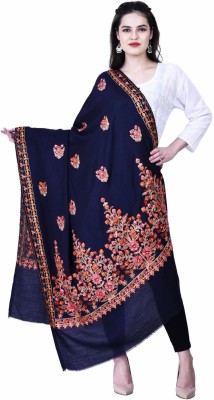 swi stylish Wool Embroidered Women Shawl(Dark Blue)