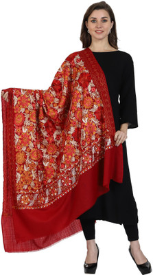 swi stylish Wool Embroidered Women Shawl(Maroon)
