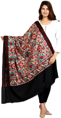 swi stylish Wool Embroidered Women Shawl(Black)