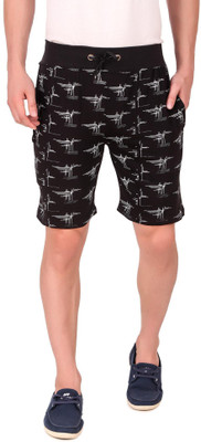 Plus91 Printed Men Black Basic Shorts