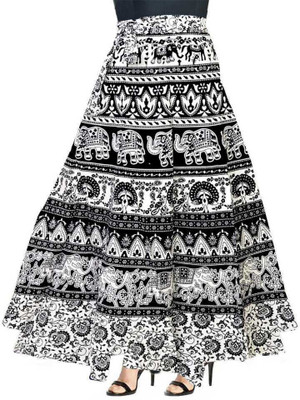 Majestic Women Printed Women Wrap Around Black Skirt