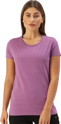 Enamor Solid Women Round Neck Purple T-Shirt