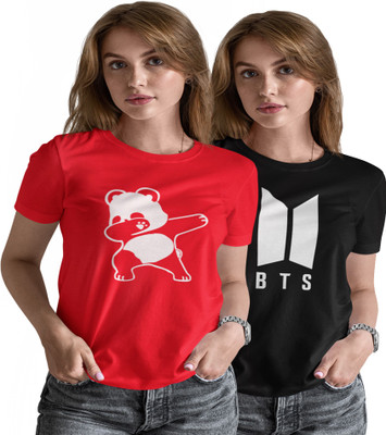 loji style Graphic Print Women Round Neck Red, Black T-Shirt