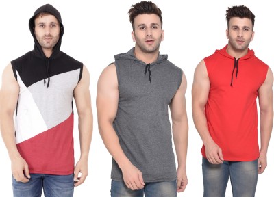 Money Leaf Solid Men Hooded Neck Multicolor T-Shirt