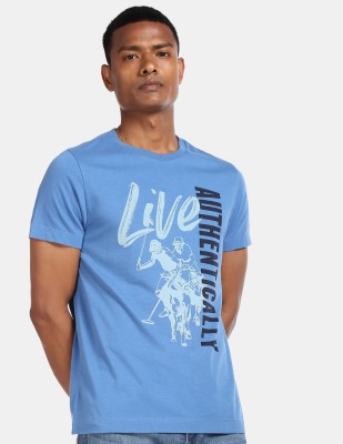 U.S. POLO ASSN. Printed Men Round Neck Blue T-Shirt