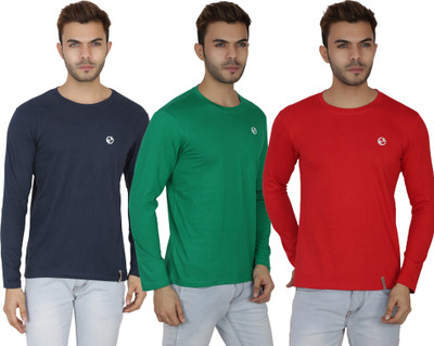 SHELLOCKS Solid Men Round Neck Red, Dark Green, Blue T-Shirt
