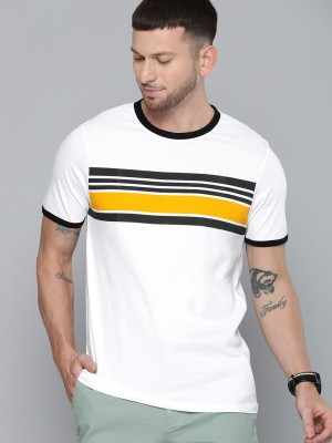 HARVARD Striped Men Round Neck White T-Shirt