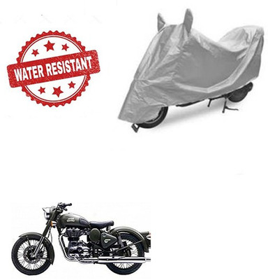 Atulit enterprises Two Wheeler Cover for Royal Enfield(Battle Green, Silver)