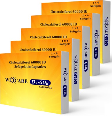 wexcare Vitamin D3 60000 IU One-A-Week For Strong Bones, Muscles, Immune System(5 x 4 No)