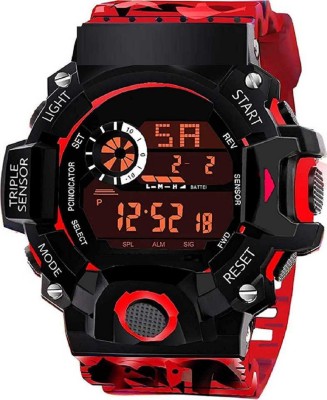 NNPRO New Generation Stylish 2020 Digital Stylish Sports Militray Kids Watches Desinger Army Red Black Luxury Shade 7 Dial Lights Alarm Stopwatch Day Date Month Military Pattern Look 30M Water Resistant - For Men New Generation Stylish 2020 Digital Stylish Sports Militray Kids Watches Digital Watch 