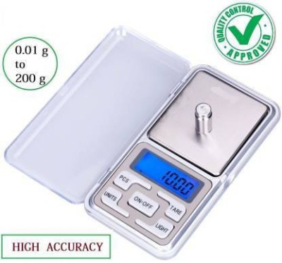 NIBBIN Mini Pocket Weight Scale Digital Jewellery/Chem/Kitchen Small Weighing Machine with Auto Calibration, Tare Full Capacity, Operational Temp 10-30 Degree (200/0.01 g) Weighing Scale (Multicolor) Weighing Scale(Silver)