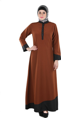 Momin Libas Polyester Solid Abaya(Brown)