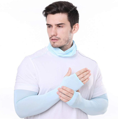 KANDID Nylon, Cotton Arm Sleeve For Men & Women With Tattoo(L, Blue)
