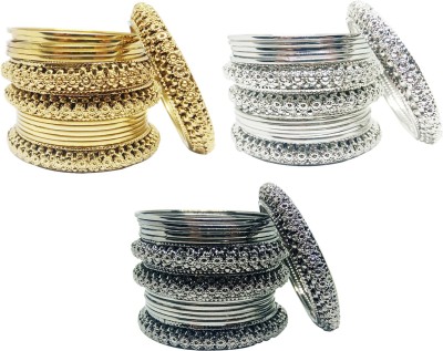 Anahat collection Metal Silver, Gold-plated, Black Silver Bangle Set(Pack of 3)