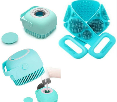 T TOPLINE 2 in 1 Bath Combo of Silicone Body Back Scrubber, Bathing Brush for Women, Dead Skin Removal Exfoliating Belt for Shower & Body Brush with Shampoo dispenser