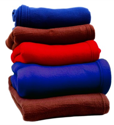 evohome Solid Double Fleece Blanket for  Mild Winter(Polyester, brown+blue+red)