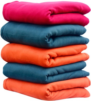 evohome Solid Double Fleece Blanket for  Mild Winter(Polyester, green+orange+red)