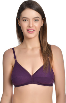 Aimly Women's Cotton Non-Padded Non-Wired Full Coverage Regular Bra Women T-Shirt Non Padded Bra(Purple)