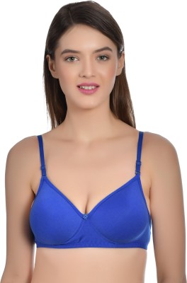 Aimly Women's Cotton Seamless Padded Non-Wired Moderate Coverage Removable Strap Bra Women Push-up Heavily Padded Bra(Blue)