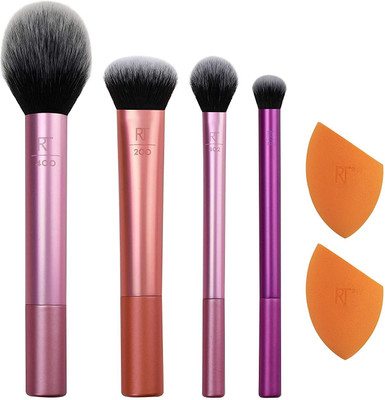 REAL TECHNIQUE Real Techniques Makeup Brush Set with 2 Sponge Blenders for Eyeshadow, Foundation, Blush, and Concealer, Set of 6(Pack of 6)