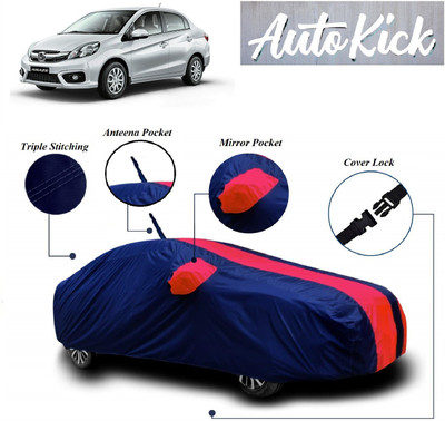 AutoKick Car Cover For Honda Amaze (With Mirror Pockets)(Red, Blue)