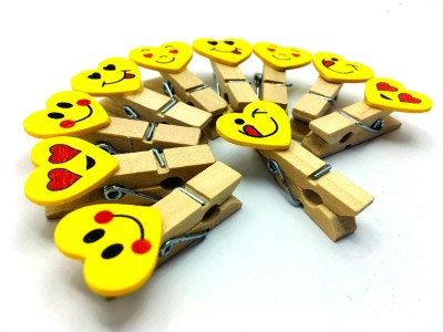 ind Yellow Heart Emoji Paper Photo Clip Pack of 1(10pcs Clips) Medium wood Photo Clip(Set of 10, Yellow)