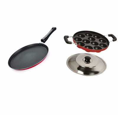 RBGIIT Combo 2 Pcs Set of Crispy Dosa Tawa & Appam pan Cookware Set Non-Stick Coated Cookware Set(Aluminium, 3 - Piece)