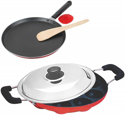 vijee Combo 2 Pcs Set of Crispy Dosa Tawa & Appam pan,Paniarakkal Pan,Paddu Maker,Ponganal Maker,paniyaram Pan, Cookware Set Non-Stick Coated Cookware Set(Aluminium, 2 - Piece)