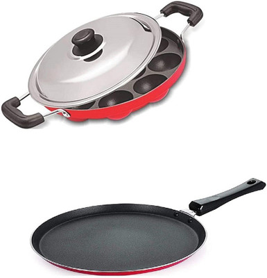 RBGIIT Combo 2 Pcs Set of Crispy Dosa Tawa & Appam pan Cookware Set Non-Stick Coated Cookware Set(Aluminium, 3 - Piece)