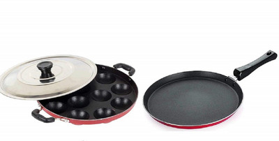 RBGIIT Combo 2 Pcs Set of Crispy Dosa Tawa & Appam pan Cookware Set Non-Stick Coated Cookware Set(Aluminium, 3 - Piece)