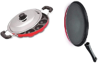 RBGIIT Combo 2 Pcs Set of Crispy Dosa Tawa & Appam pan Cookware Set Non-Stick Coated Cookware Set(Aluminium, 3 - Piece)