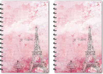 ESCAPER Pink Eiffel Tower Paris (Ruled - A5 Size - Pack of 2 Diaries) Designer Diaries A5 Diary Ruled 160 Pages(Multicolor, Pack of 2)
