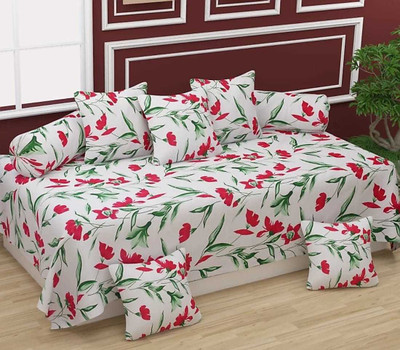 Newigi Polycotton Floral Diwan Set(White)