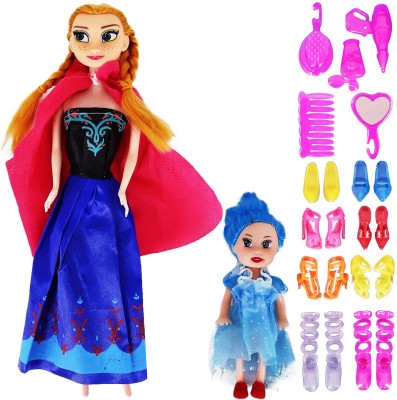 Aseenaa Beautiful Fashion Doll And Small Baby Doll Toy Set With Extra Dreess And Many Other Ornaments For Girls With Movable Joints | Baby Kids Dream House Adventures | Height : 28 Cm | Colour : Red And Blue(Red, Blue)