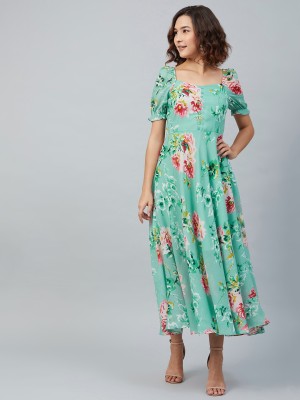 RARE Women Fit and Flare Green Dress