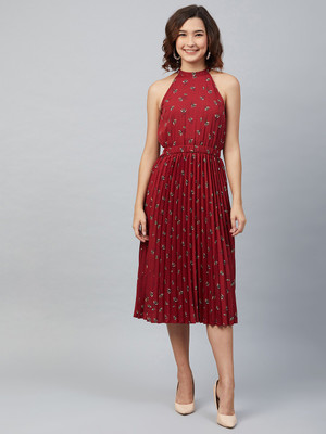 RARE Women Fit and Flare Gold Midi/Calf Length Dress