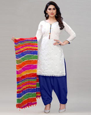 Samah Cotton Blend Embroidered, Embellished Salwar Suit Material