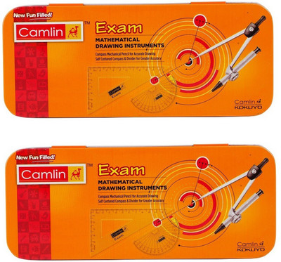 Camlin Set of 2 Kokuyo Exam Mathematical Drawing Instrument(Orange) Geometry Box(Multicolor)
