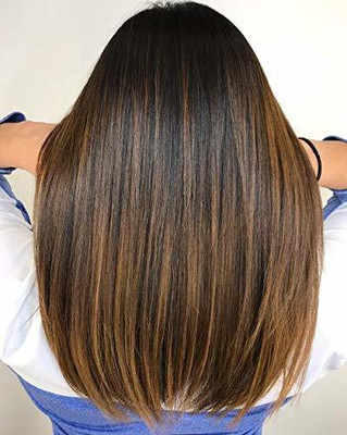 SAMYAK Women 3/4th head covering Golden Highlighted Clip In Straight Long Hair Extension