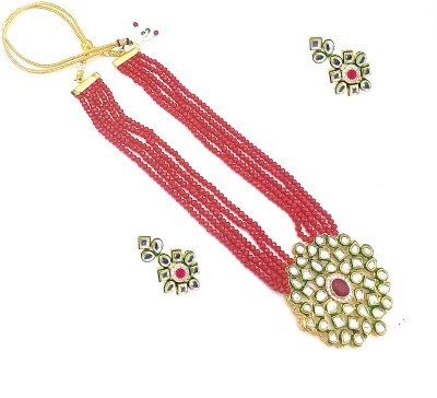 Jewar Mandi Brass Gold-plated Red, Green, Gold Jewellery Set(Pack of 1)