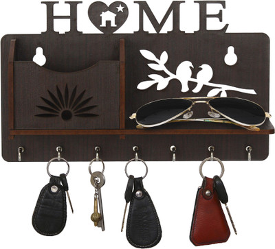 VARCHASVI Wood Key Holder(7 Hooks, Brown)
