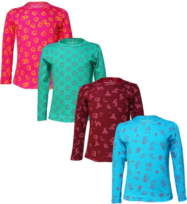 Naughty Little Baby Girls Printed Pure Cotton Regular T Shirt(Multicolor, Pack of 4)