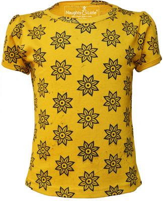 Naughty Little Girls Printed Pure Cotton Regular T Shirt(Yellow, Pack of 1)