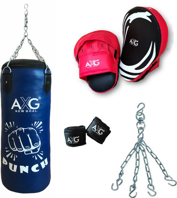 AXG NEW GOAL Complete Boxing Set Includes Unfilled Punching Bag 3 ft, Hand Wraps and 1 Pair Of Focus Pad Boxing Kit
