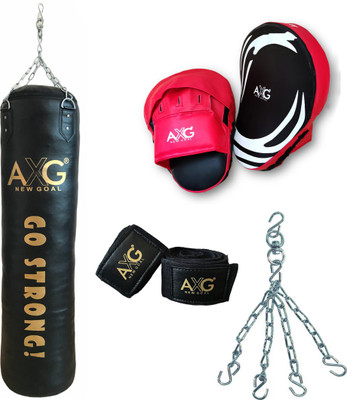 AXG NEW GOAL Exceptional Boxing Kit Set Includes Unfilled Punching Bag 4 ft, Hand Wraps and 1 Pair Of Focus Pad Boxing Kit