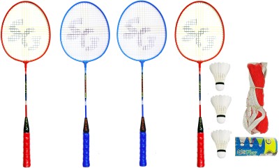 Goplay SUPER COMBO ALUMINIUM BADMINTION SET OF 4 RACQUET AND 3 FEATHER SHUTTLES AND 1 NET FREE Badminton Kit