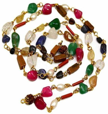 LETNIX Navratan Mala Stone Chain Natural & Genuine Navratna Mala Stone Chain Gold-plated Plated Stone Chain