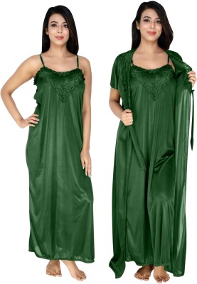 Embrave Women Nighty with Robe(Green)