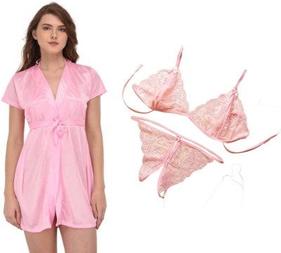 Lovie's Women Robe and Lingerie Set(Pink)